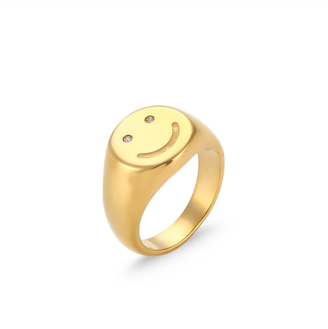 18K Gold Plated Stainless Steel Smiley Face Ring
