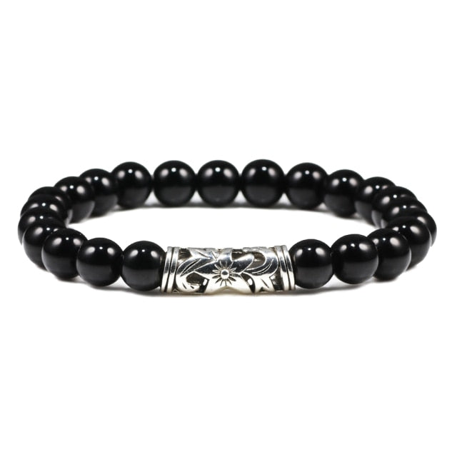 Black Lava Tiger Eye Weathered Stone Bracelets