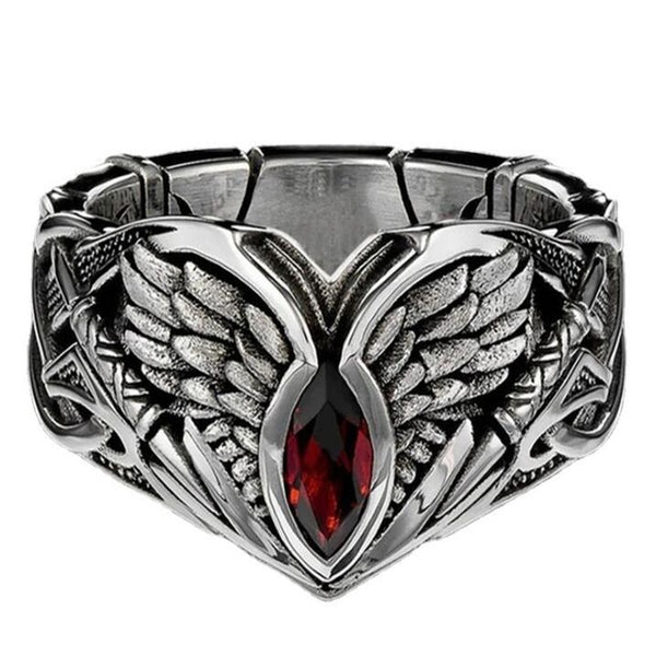 Anillo creativo de alas de ángel con cristales plateados para hombre