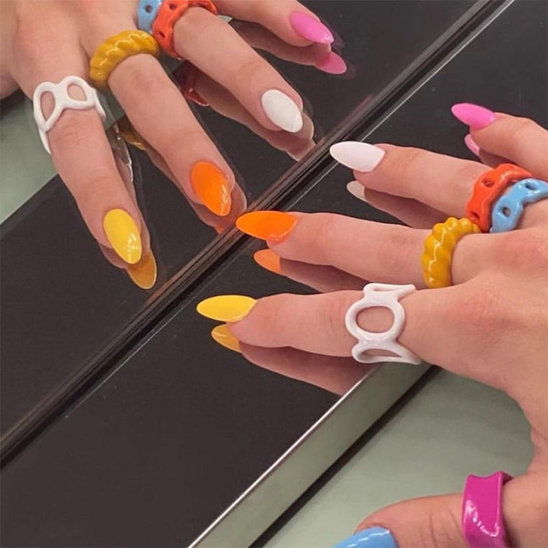 Colorful Dripping Oil Geometric Chain Open Rings Set