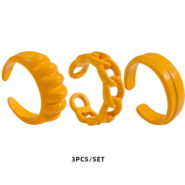 Colorful Dripping Oil Geometric Chain Open Rings Set