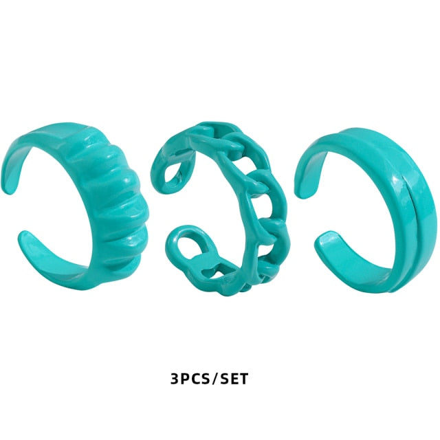 Colorful Dripping Oil Geometric Chain Open Rings Set