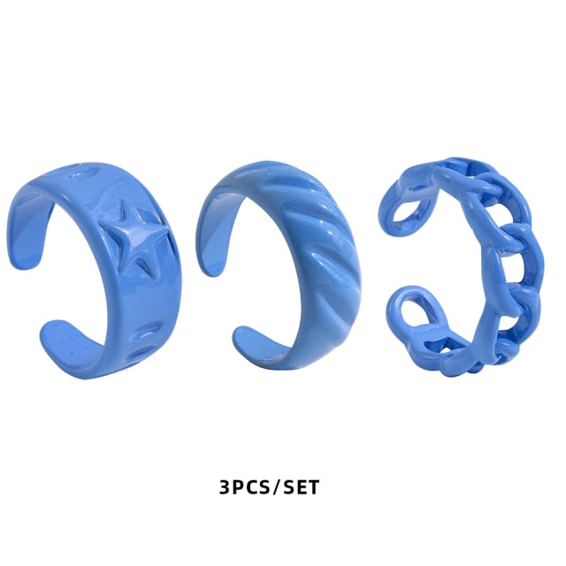 Colorful Dripping Oil Geometric Chain Open Rings Set
