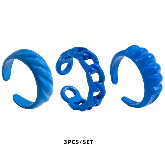 Colorful Dripping Oil Geometric Chain Open Rings Set