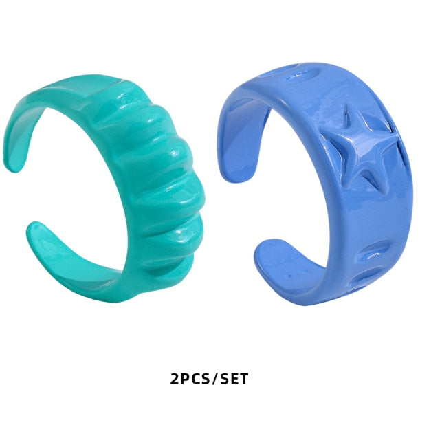Colorful Dripping Oil Geometric Chain Open Rings Set