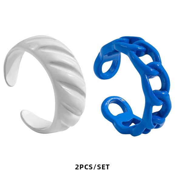 Colorful Dripping Oil Geometric Chain Open Rings Set