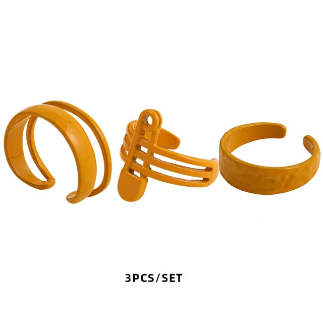 Colorful Dripping Oil Geometric Chain Open Rings Set