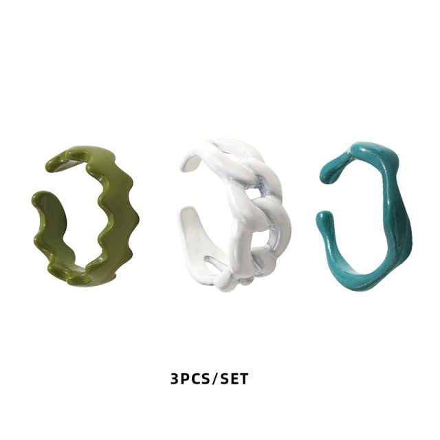 Colorful Dripping Oil Geometric Chain Open Rings Set