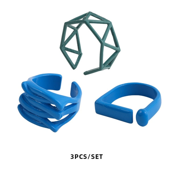 Colorful Dripping Oil Geometric Chain Open Rings Set