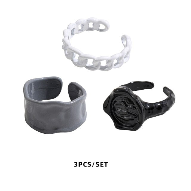 Colorful Dripping Oil Geometric Chain Open Rings Set