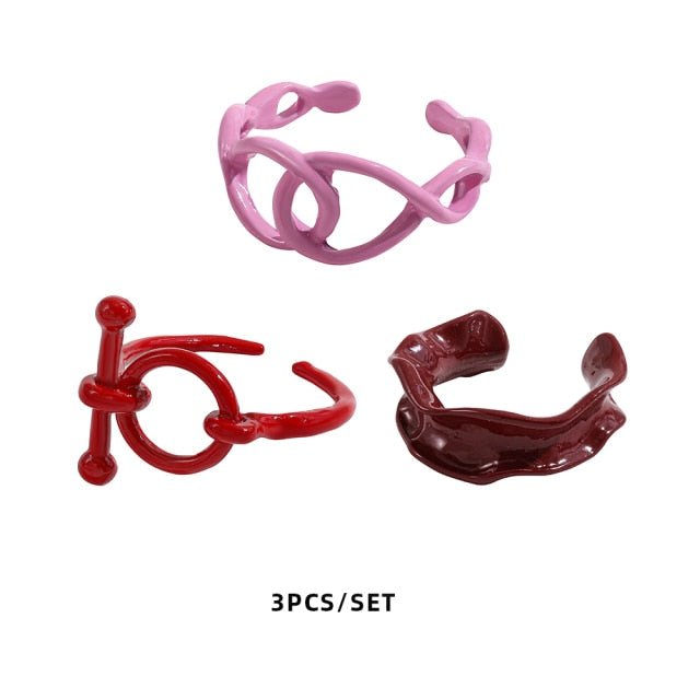 Colorful Dripping Oil Geometric Chain Open Rings Set
