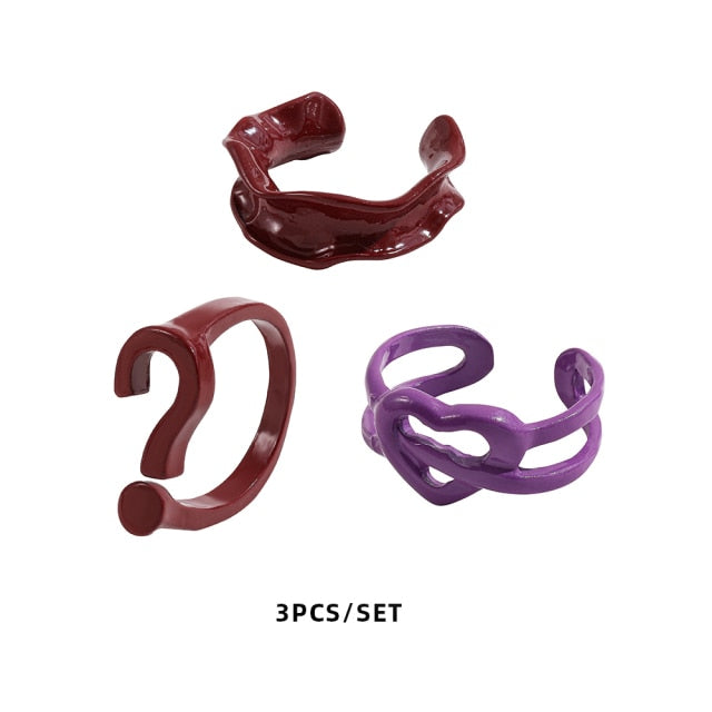 Colorful Dripping Oil Geometric Chain Open Rings Set