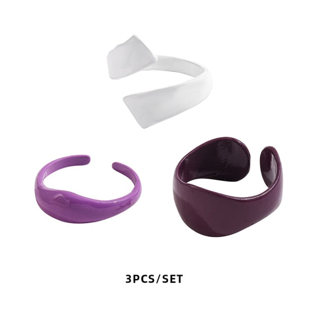 Colorful Dripping Oil Geometric Chain Open Rings Set