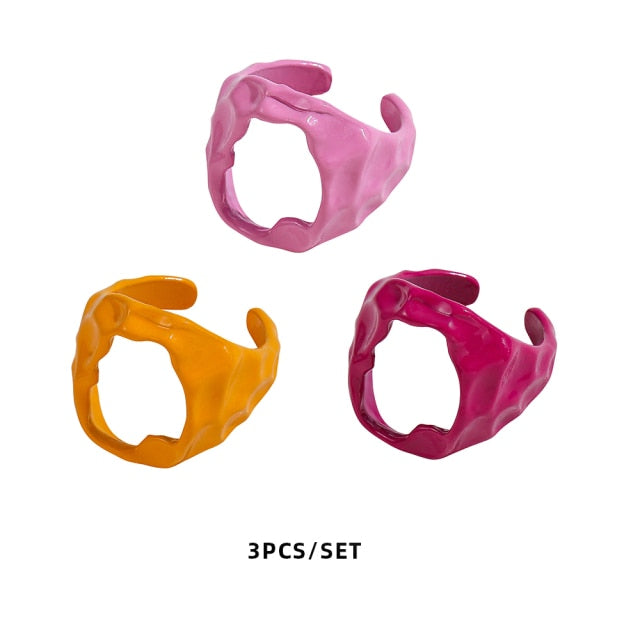 Colorful Dripping Oil Geometric Chain Open Rings Set