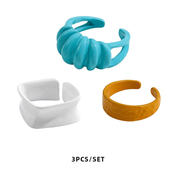 Colorful Dripping Oil Geometric Chain Open Rings Set