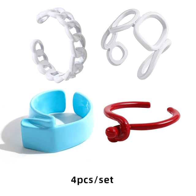 Colorful Dripping Oil Geometric Chain Open Rings Set