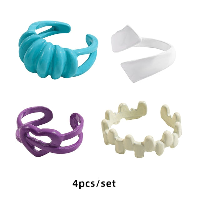 Colorful Dripping Oil Geometric Chain Open Rings Set