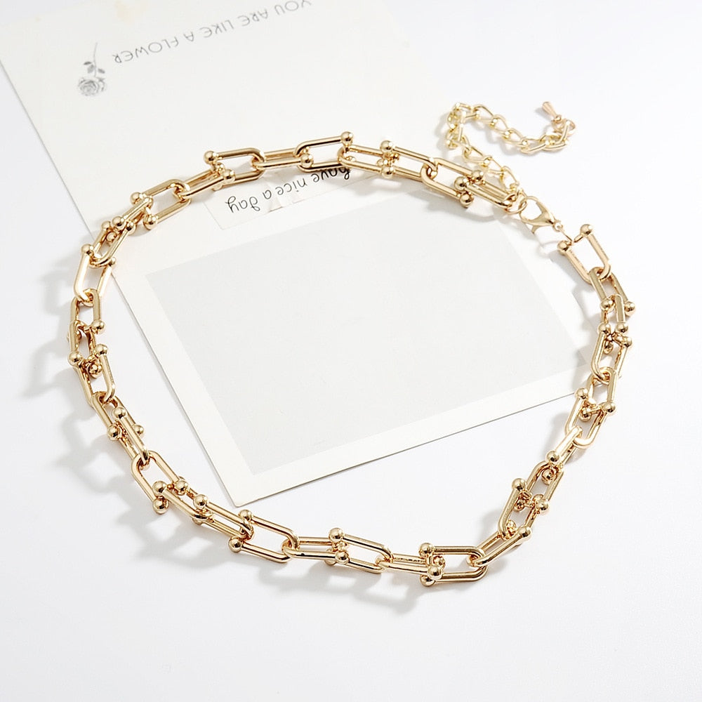 Simple U-shaped Horseshoe Buckle Stitching Chain Bracelet Set