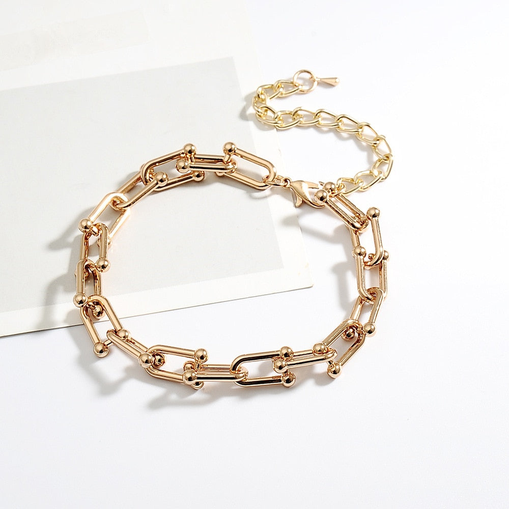 Simple U-shaped Horseshoe Buckle Stitching Chain Bracelet Set
