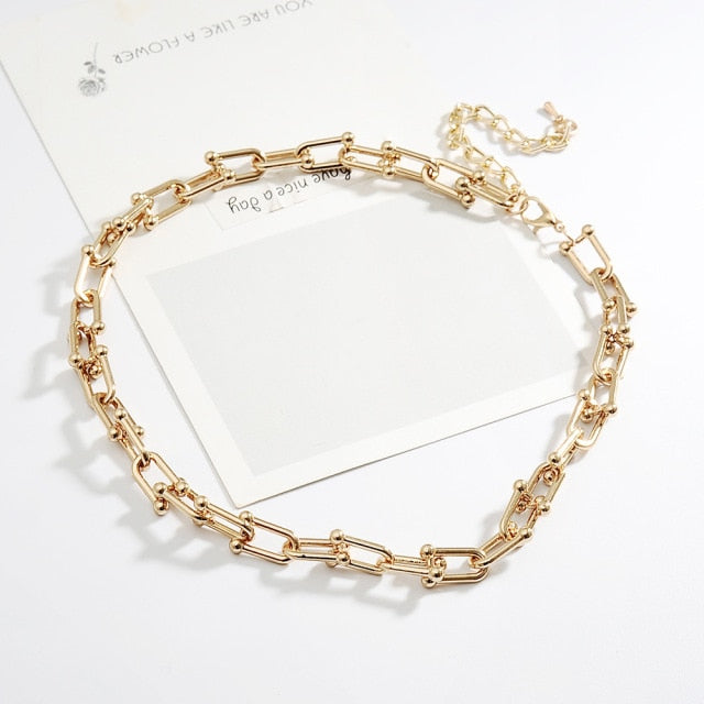Simple U-shaped Horseshoe Buckle Stitching Chain Bracelet Set
