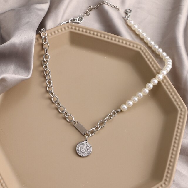 Punk Pearl Chain Necklace