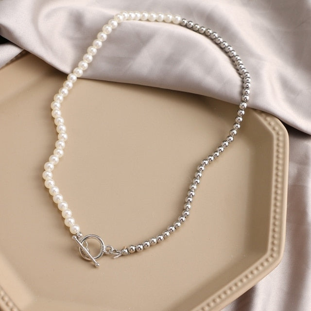 Punk Pearl Chain Necklace