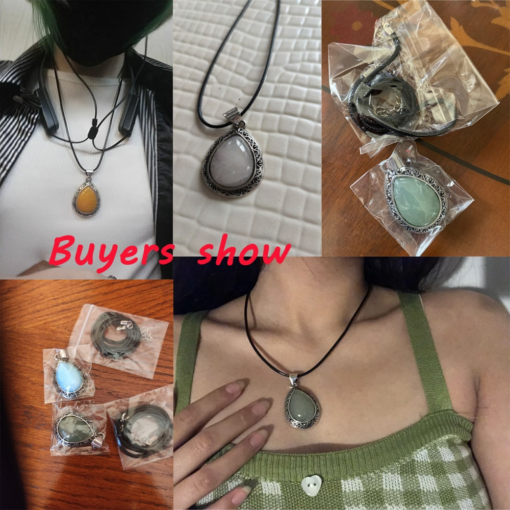 Natural Stone Necklace Water Drop Crystal Opal Necklace