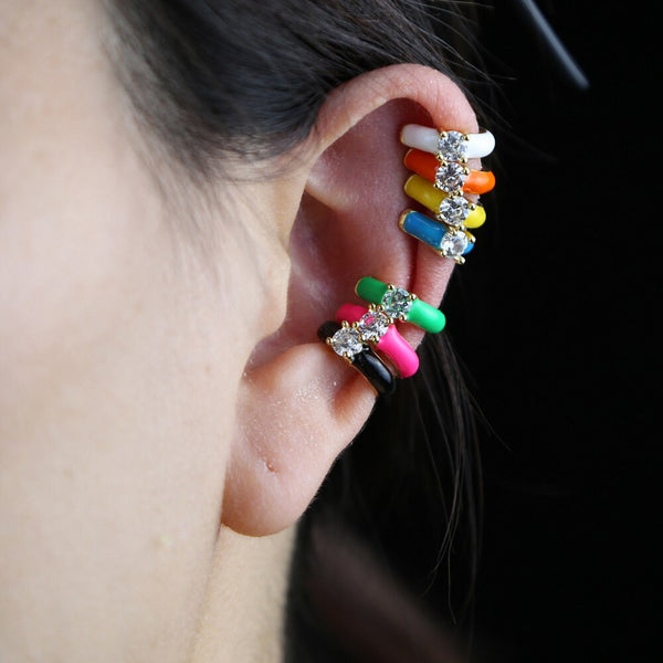 7 pendientes circulares de circonita cúbica con un solo esmalte de colores dulces y brillantes