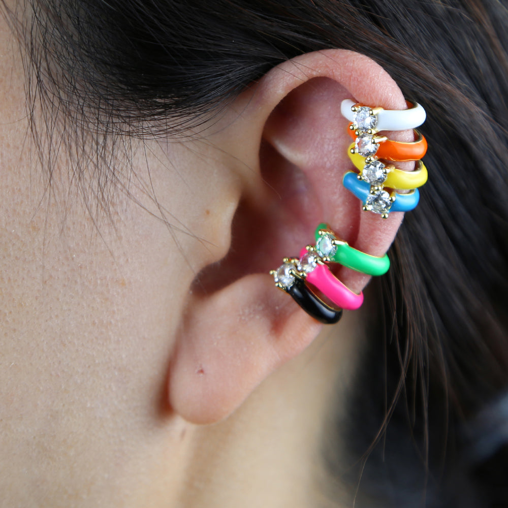7 Candy Colorful Enamel Single Sparking Bling CZ Round Circle Ear Cuff