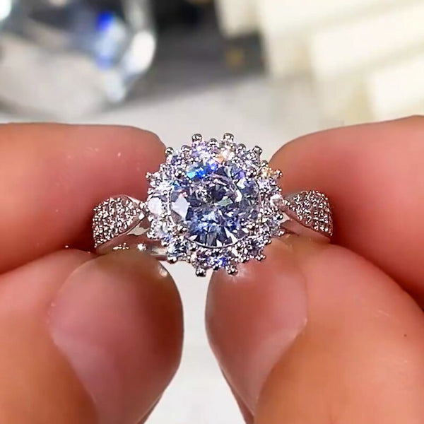 Anillos de cristal de circonita redonda de lujo para mujer