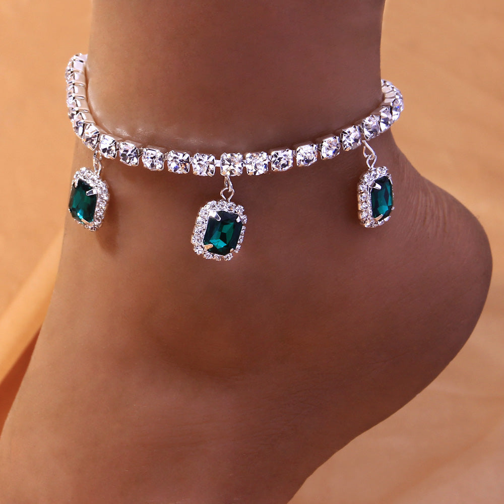 Luxury Square Rhinestone Anklet Chain Jewelry for Women