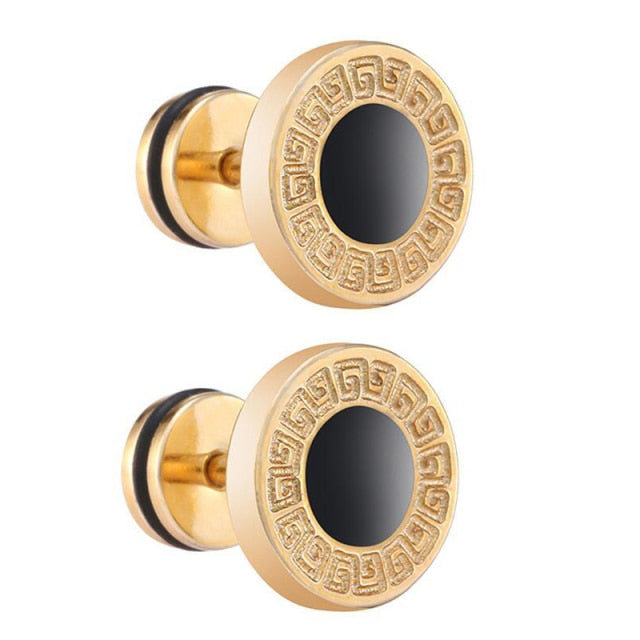 Men Ear Piericng Black Stone Gold Silver Color Face Stud Earring Jewelry