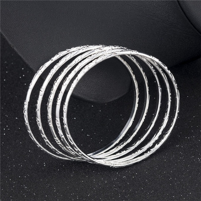 Simple Carving Flower Pattern Cuff Bracelet Bangle Sets