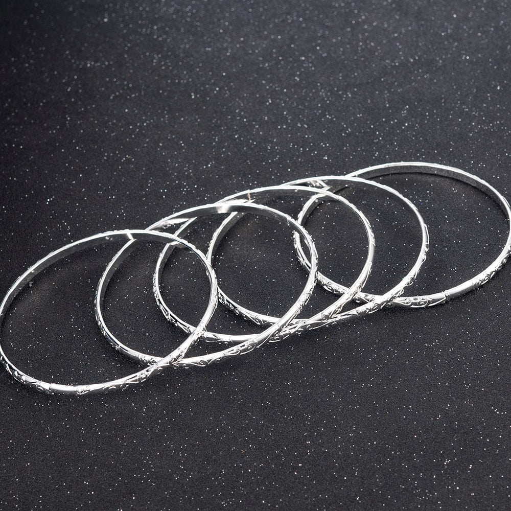 Simple Carving Flower Pattern Cuff Bracelet Bangle Sets