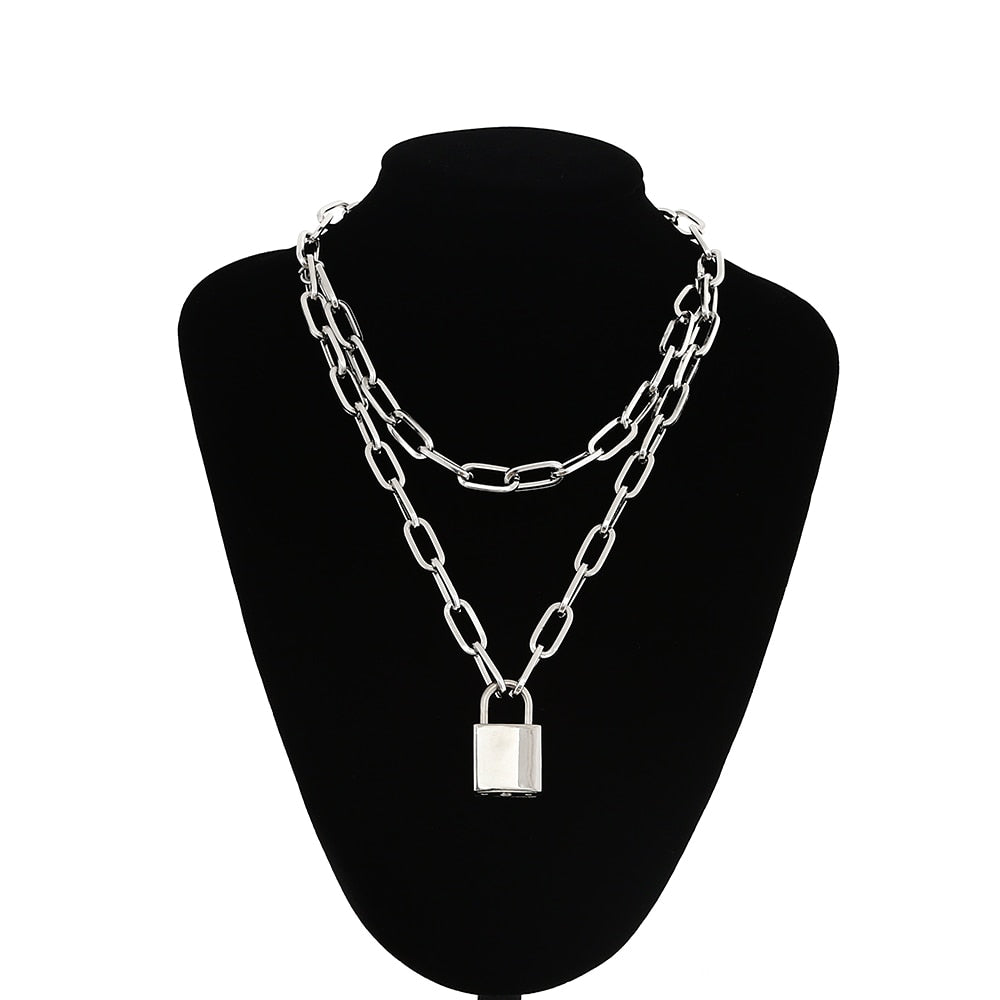 Lock Chain Necklace With A Padlock Pendants