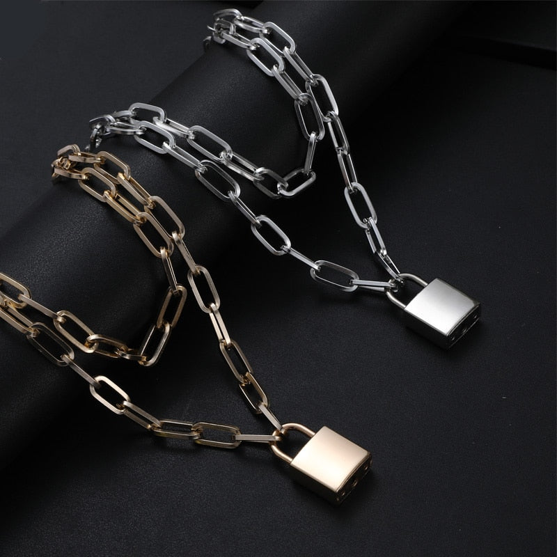Lock Chain Necklace With A Padlock Pendants