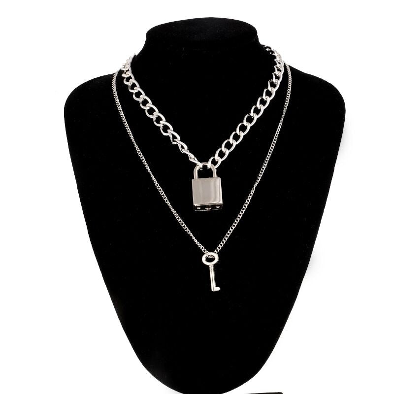 Lock Chain Necklace With A Padlock Pendants