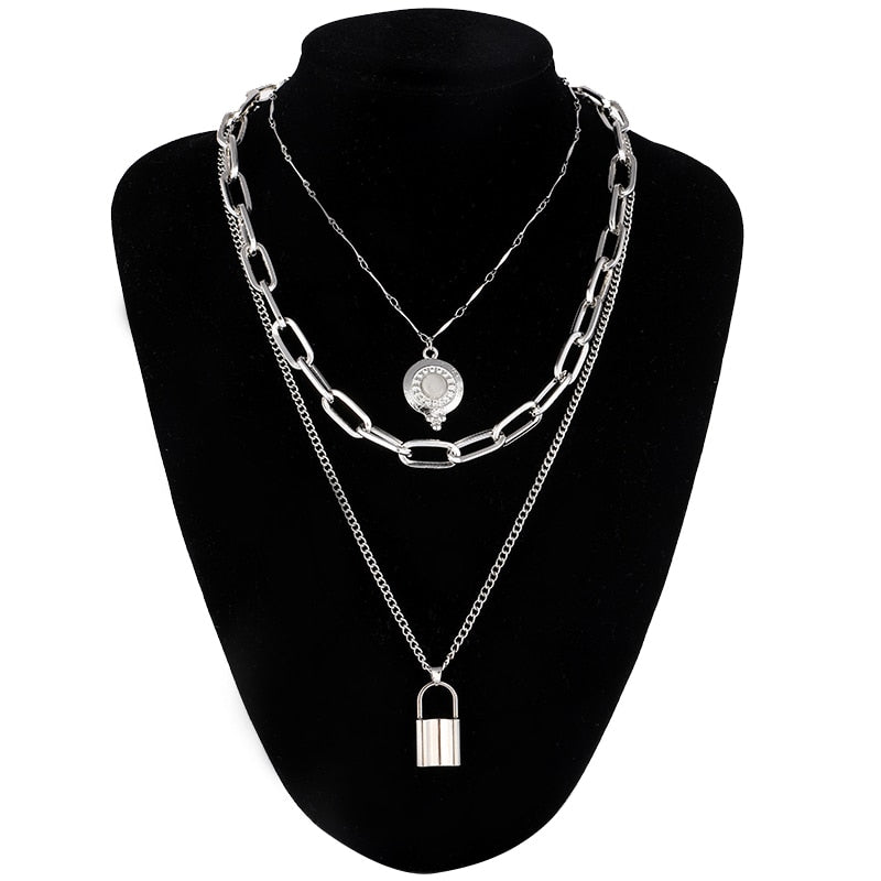 Lock Chain Necklace With A Padlock Pendants