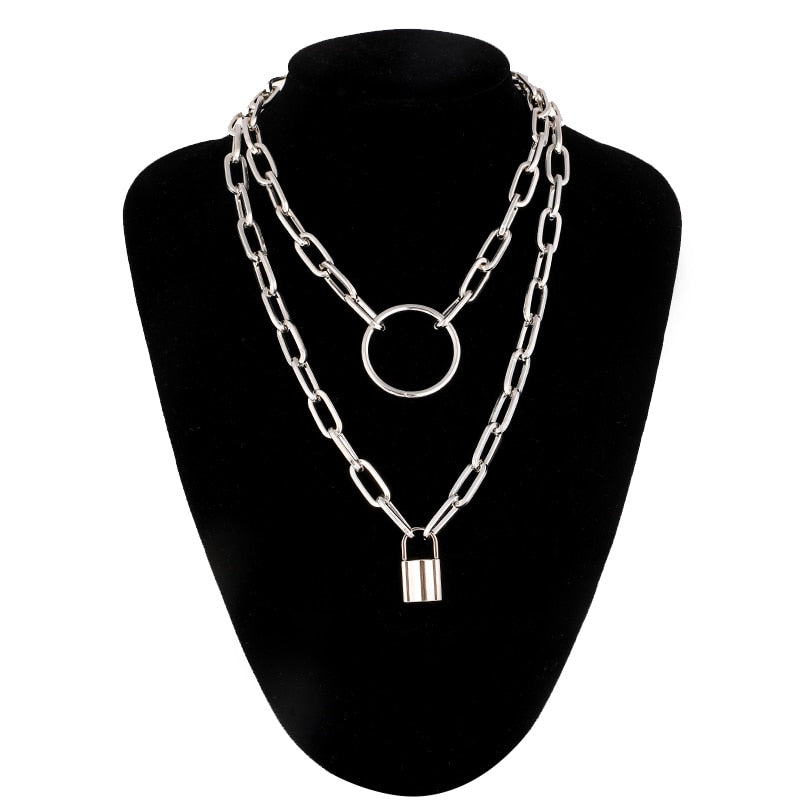 Lock Chain Necklace With A Padlock Pendants