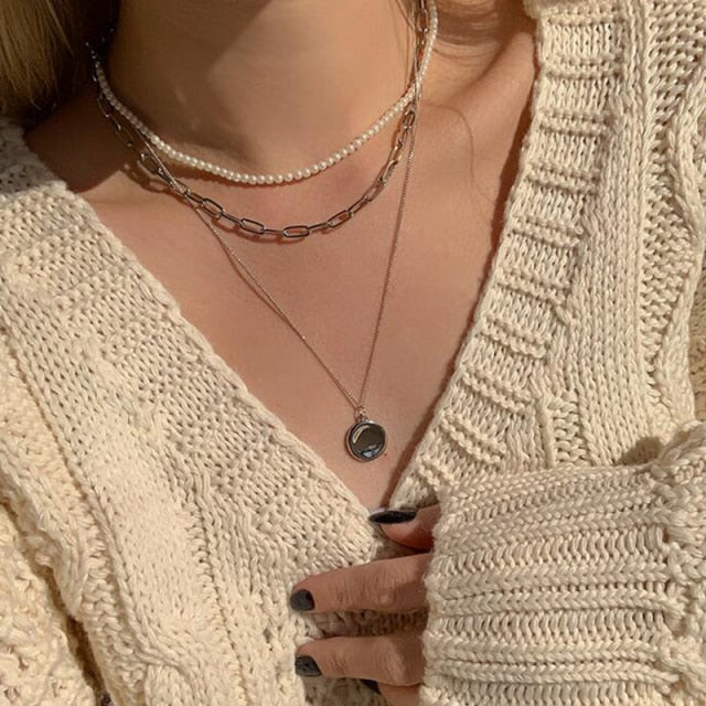 Fashion Bead Pearl Choker Necklace