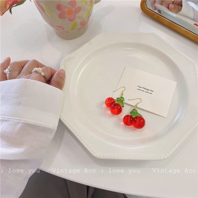 New  Korean Cherry Fruit Shaped Drop Earrings