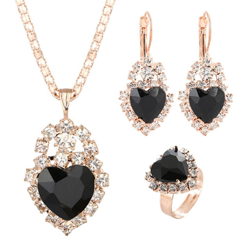 Brides Gold-Color Zirconia Earring Pendant Necklace Ring Sets