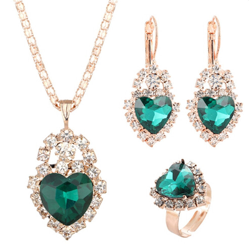 Brides Gold-Color Zirconia Earring Pendant Necklace Ring Sets