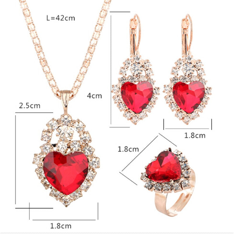 Brides Gold-Color Zirconia Earring Pendant Necklace Ring Sets