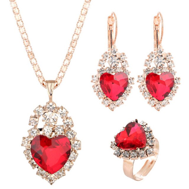 Brides Gold-Color Zirconia Earring Pendant Necklace Ring Sets