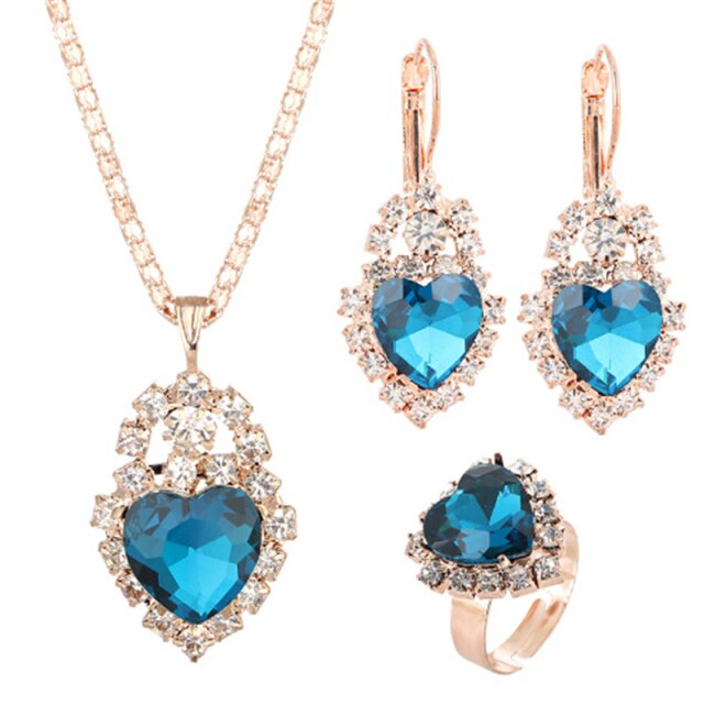 Brides Gold-Color Zirconia Earring Pendant Necklace Ring Sets