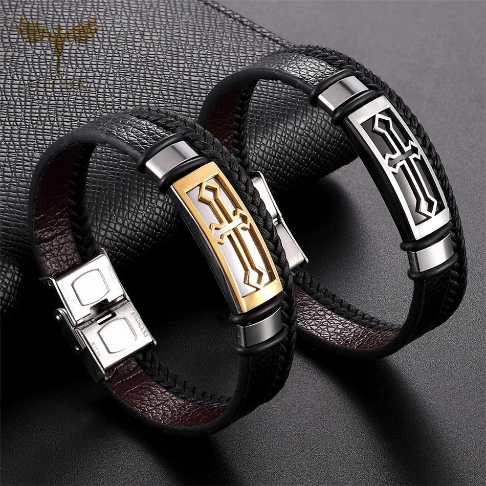 Vintage Cross Bracelet Men's Charm Jewelry Religious Bracelet