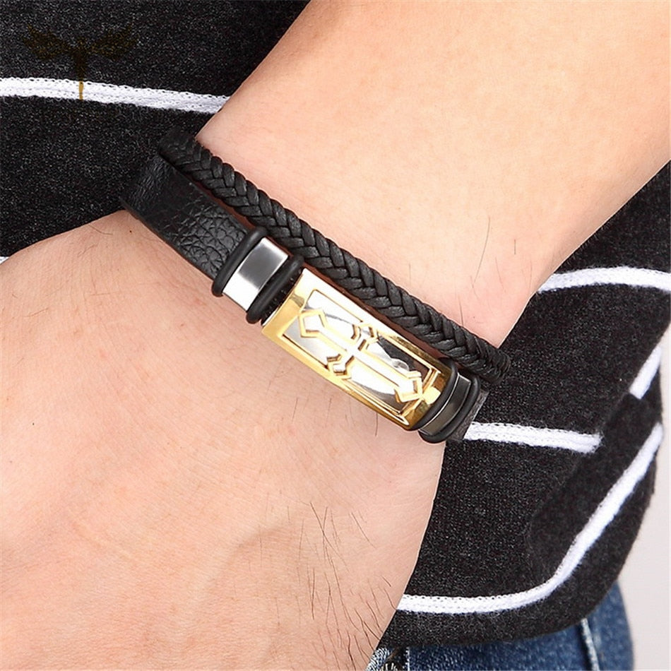 Vintage Cross Bracelet Men's Charm Jewelry Religious Bracelet