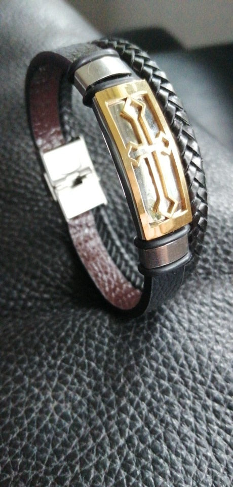 Vintage Cross Bracelet Men's Charm Jewelry Religious Bracelet