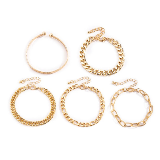 5Pcs/Set Bohemian Punk Cuban Chain Bracelets Set